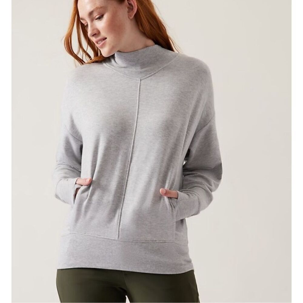 Athleta Gray Apollo Heather Crew Neck Long Sleeve Pullover Sweatshirt Size XXS